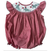 Lulu Bebe Patriotic Elephants Smocked Red Gingham Bishop Bubble