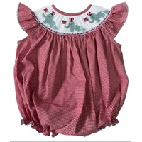 Lulu Bebe Patriotic Elephants Smocked Red Gingham Bishop Bubble