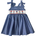 Lulu Bebe 4th of July Lollipops Smocked Waist Blue Gingham Dress