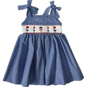 Lulu Bebe 4th of July Lollipops Smocked Waist Blue Gingham Dress
