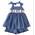 Lulu Bebe 4th of July Lollipops Smocked Waist Blue Gingham Short Set