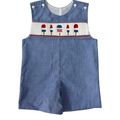 Lulu Bebe 4th of July Lollipops Smocked Blue Gingham Shortall