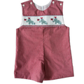 Lulu Bebe Patriotic Elephants Smocked Red Gingham Shortall