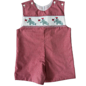 Lulu Bebe Patriotic Elephants Smocked Red Gingham Shortall