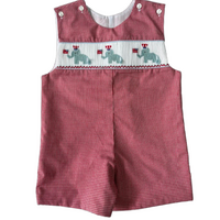 Lulu Bebe Patriotic Elephants Smocked Red Gingham Shortall