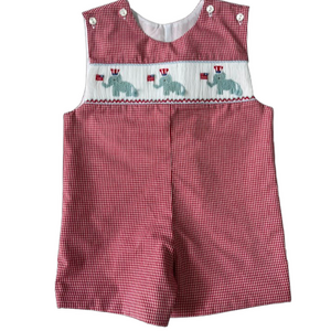 Lulu Bebe Patriotic Elephants Smocked Red Gingham Shortall