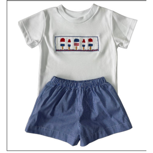 Lulu Bebe 4th of July Lollipops Boy's Smocked Short Set