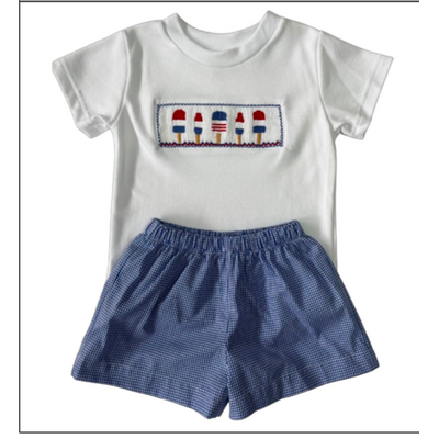 Lulu Bebe 4th of July Lollipops Boy's Smocked Short Set