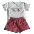 Lulu Bebe Patriotic Elephants Boy's Smocked Short Set