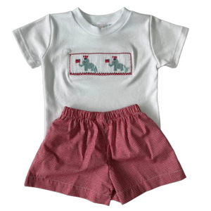 Lulu Bebe Patriotic Elephants Boy's Smocked Short Set