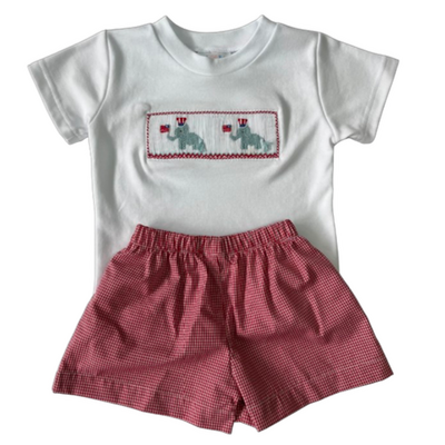 Lulu Bebe Patriotic Elephants Boy's Smocked Short Set