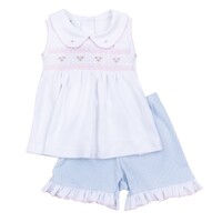 Magnolia Baby Piper's Classics White/Light Blue Smocked Short Set