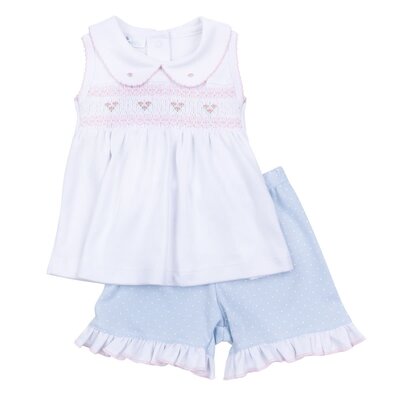 Magnolia Baby Piper's Classics White/Light Blue Smocked Short Set