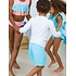 RuffleButts + RuggedButts Bright Aqua Gingham Swim Trunks