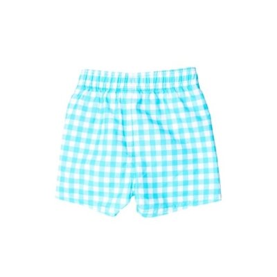 RuffleButts + RuggedButts Bright Aqua Gingham Swim Trunks
