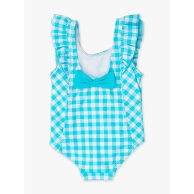RuffleButts + RuggedButts Bright Aqua Gingham Waterfall One Piece Swimsuit
