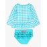 RuffleButts + RuggedButts Bright Aqua Gingham Scallop Hem Long Sleeve Rash Guard 2-Piece, with Signature Rear Ruffles
