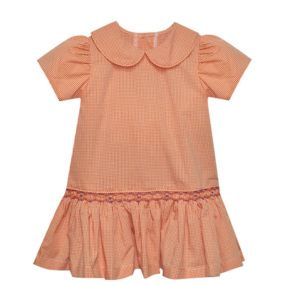 Tiger Orange/Purple Smocked Drop Waist Dress