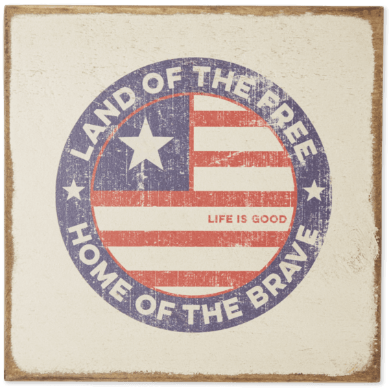 Land Of The Free Coin Large Wooden Sign Bone Land Of The Free Coin Large Wooden Sign Bone