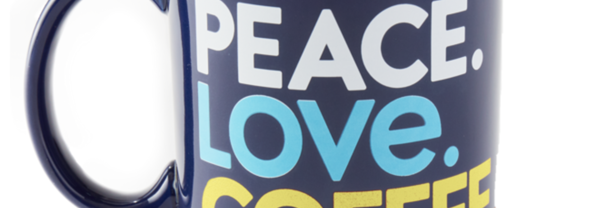 Peace. Love. Coffee. Jake's Mug, Darkest Blue