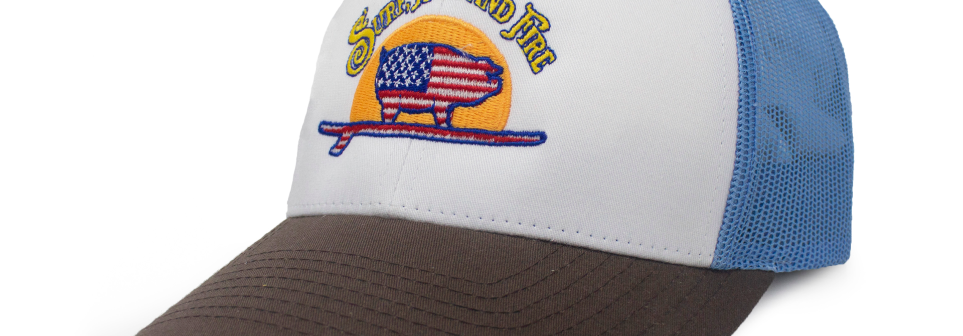 Genuine American Surfing Pig Logo Hat, Blue/Brown