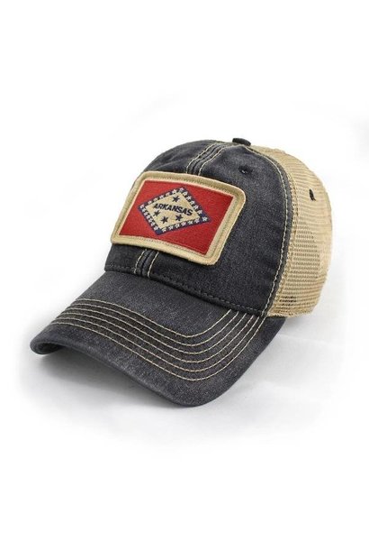 Arkansas Flag Patch Trucker Hat, Black