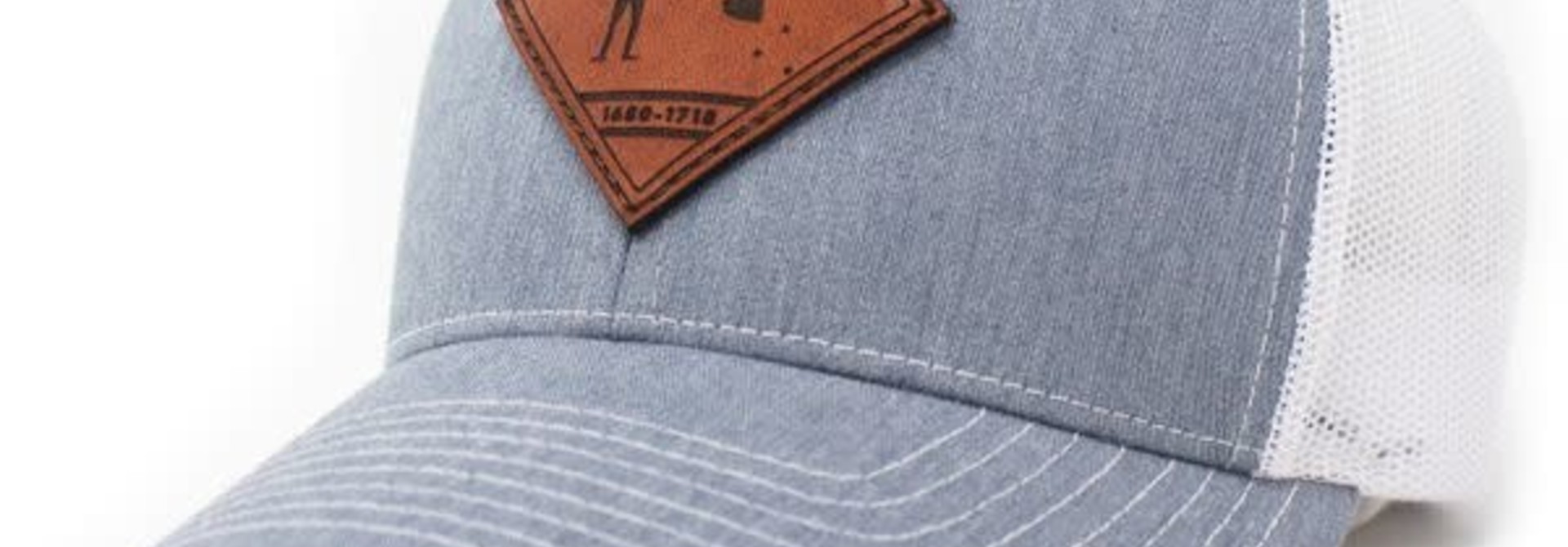Blackbeard Pirate Flag, Leather Patch Trucker Hat, Heather Grey/White