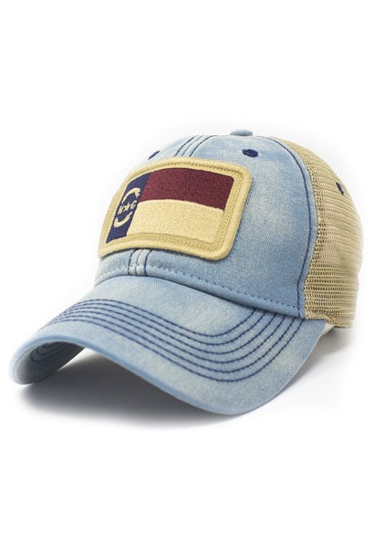 North Carolina Flag Patch Trucker Hat, Americana Blue