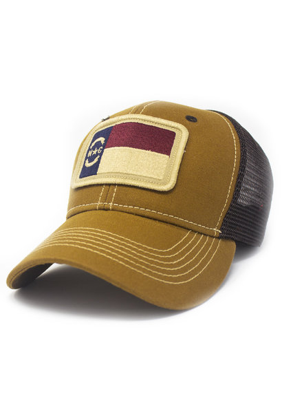 North Carolina Flag Patch Trucker Hat, Structured, Tobacco Brown