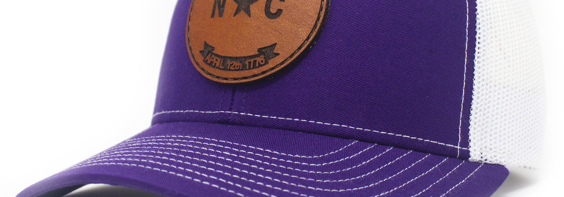 North Carolina Leather Patch Trucker Hat Purple/White