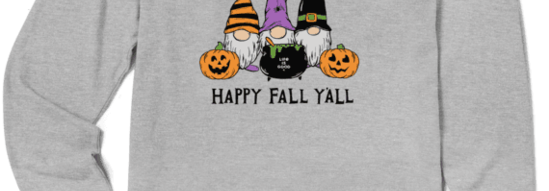 W's Happy Fall Y'all Long Sleeve Crusher Tee, Heather Grey
