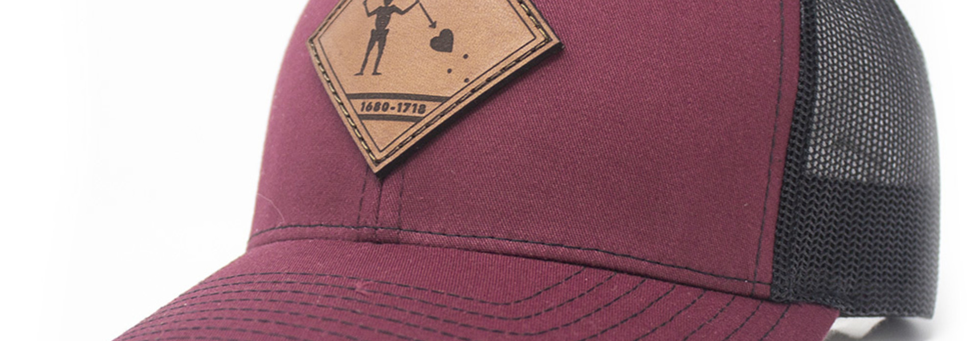 Blackbeard Leather Patch Lo Pro Trucker Hat, Cardinal and Black