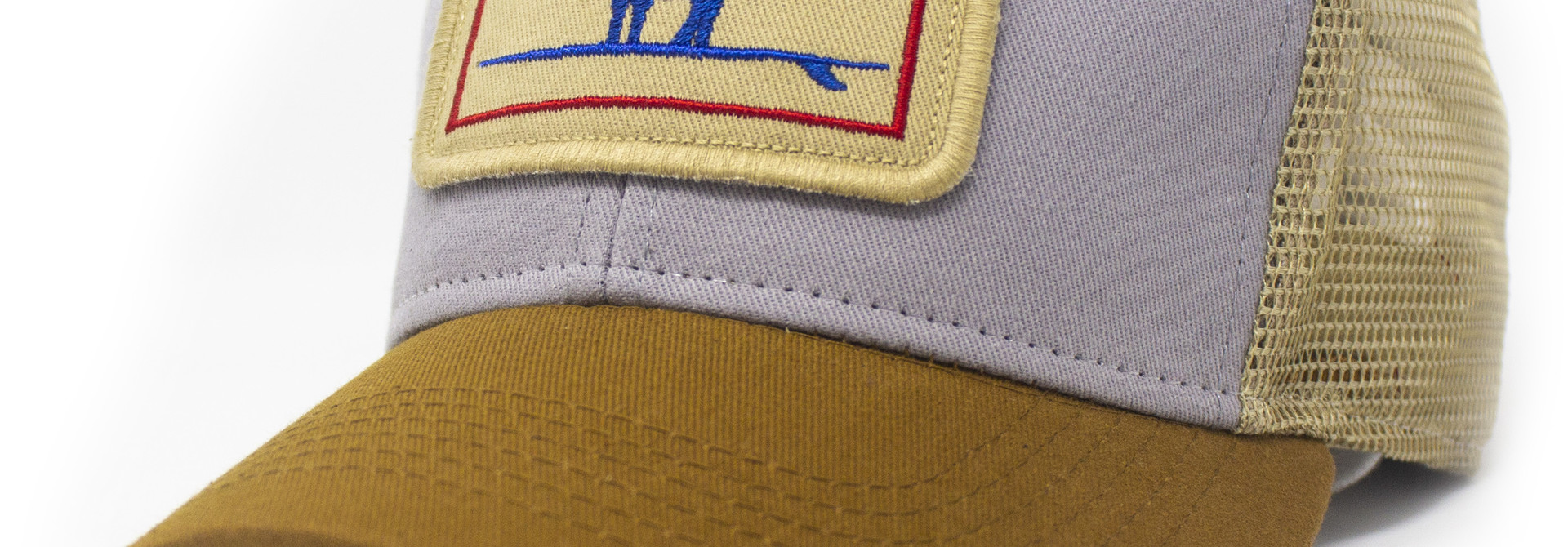 Surfing Goat Everyday Trucker Hat, Structured, Grey and Earth