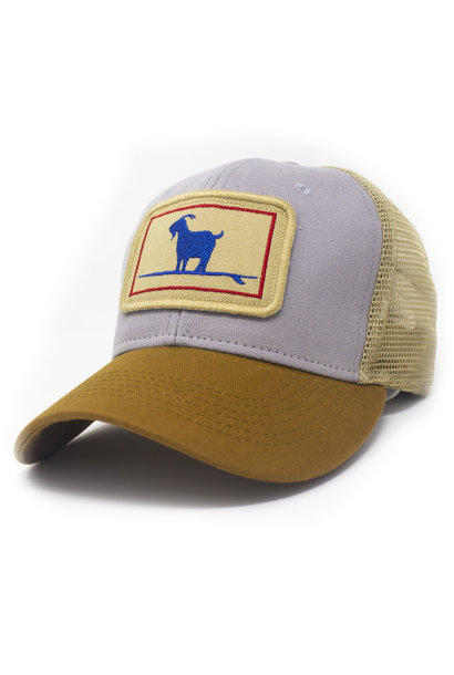 Surfing Goat Everyday Trucker Hat, Structured, Grey and Earth