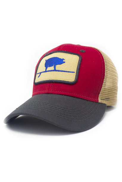 Surfing Pig Wave Hog Everyday Structured Trucker Hat, Firecracker Red
