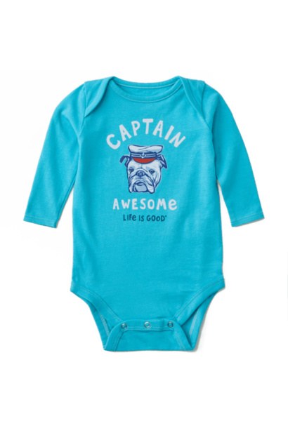 Kid's Baby Captain Awesome Long Sleeve Crusher Bodysuit, Island Blue