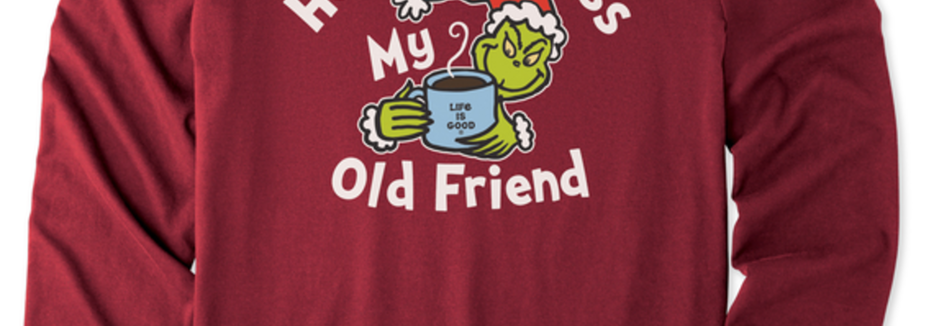 M's The Grinch Hello Darkness Long Sleeve Crusher Tee, Cranberry Red