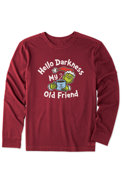 M's The Grinch Hello Darkness Long Sleeve Crusher Tee, Cranberry Red