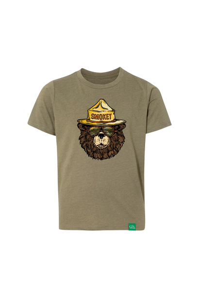 Smokey the Groovy Bear Youth S/S T-shirt, Military Green