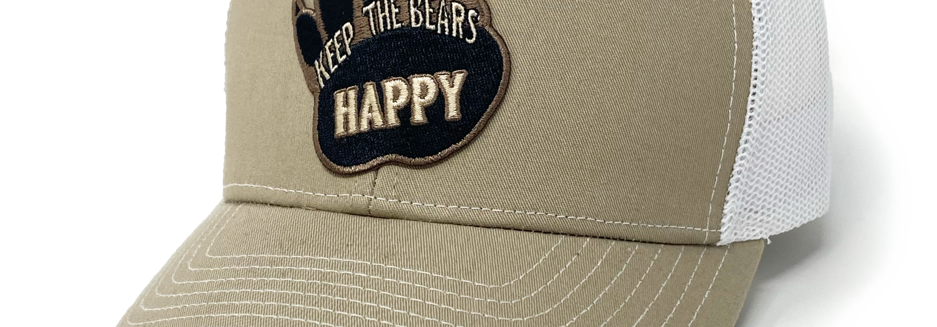 Keep The Bears Happy Embroidered Patch Hat, Khaki/White