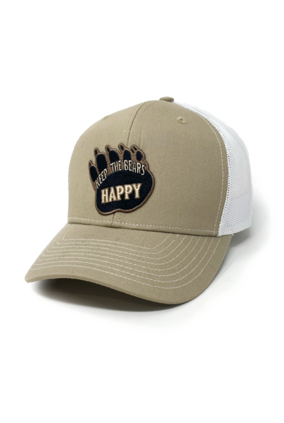 Keep The Bears Happy Embroidered Patch Hat, Khaki/White