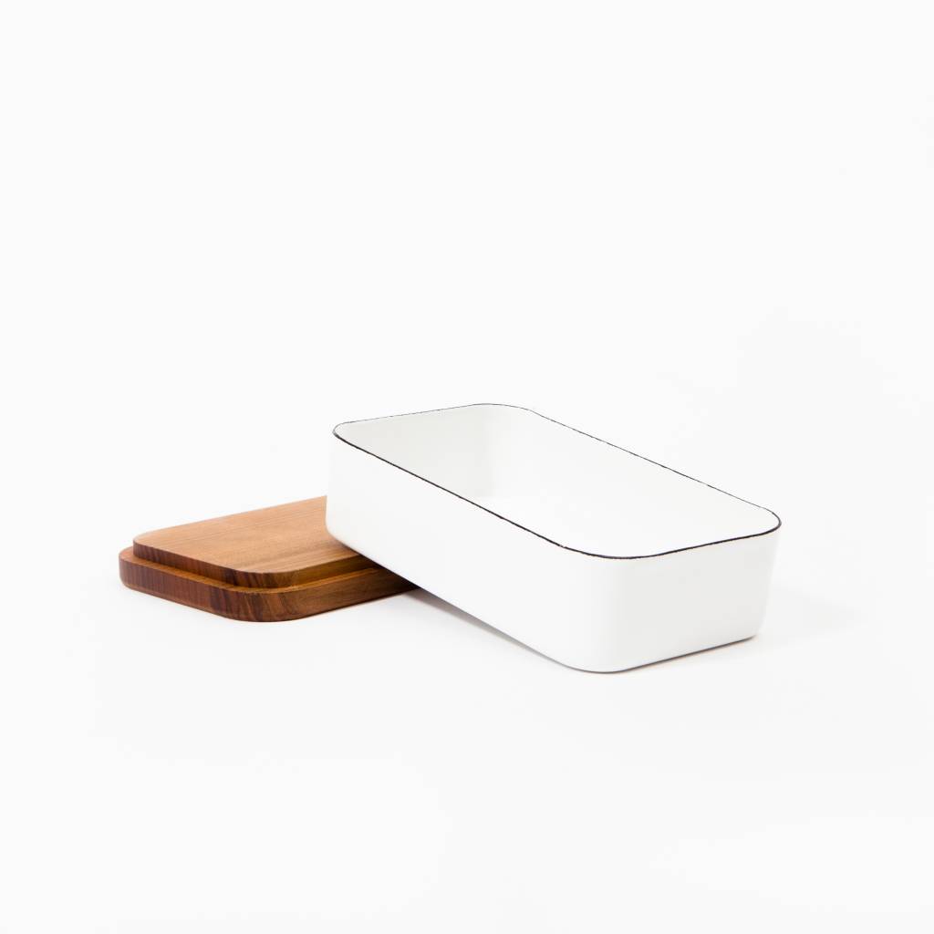 Saikai Enamel Butter Case with Wood Base by Noda Horo