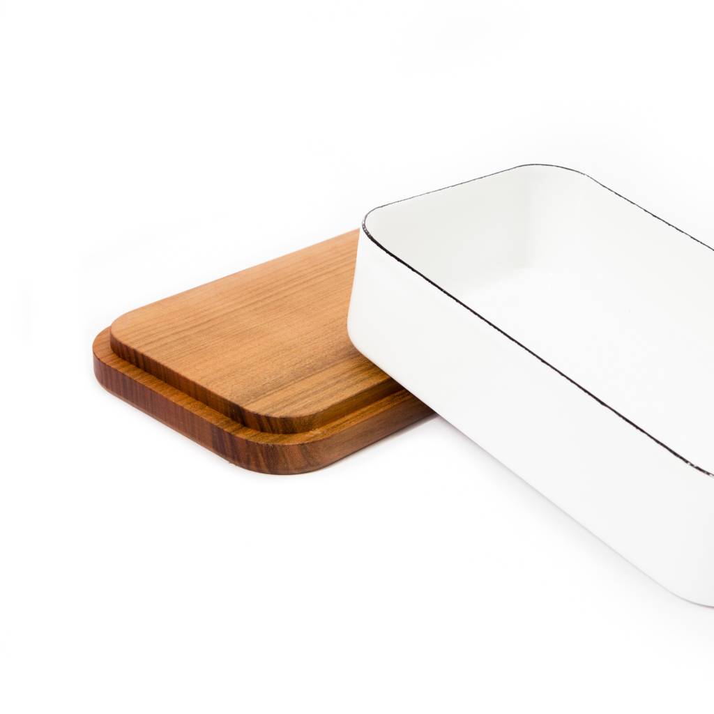 Saikai Enamel Butter Case with Wood Base by Noda Horo