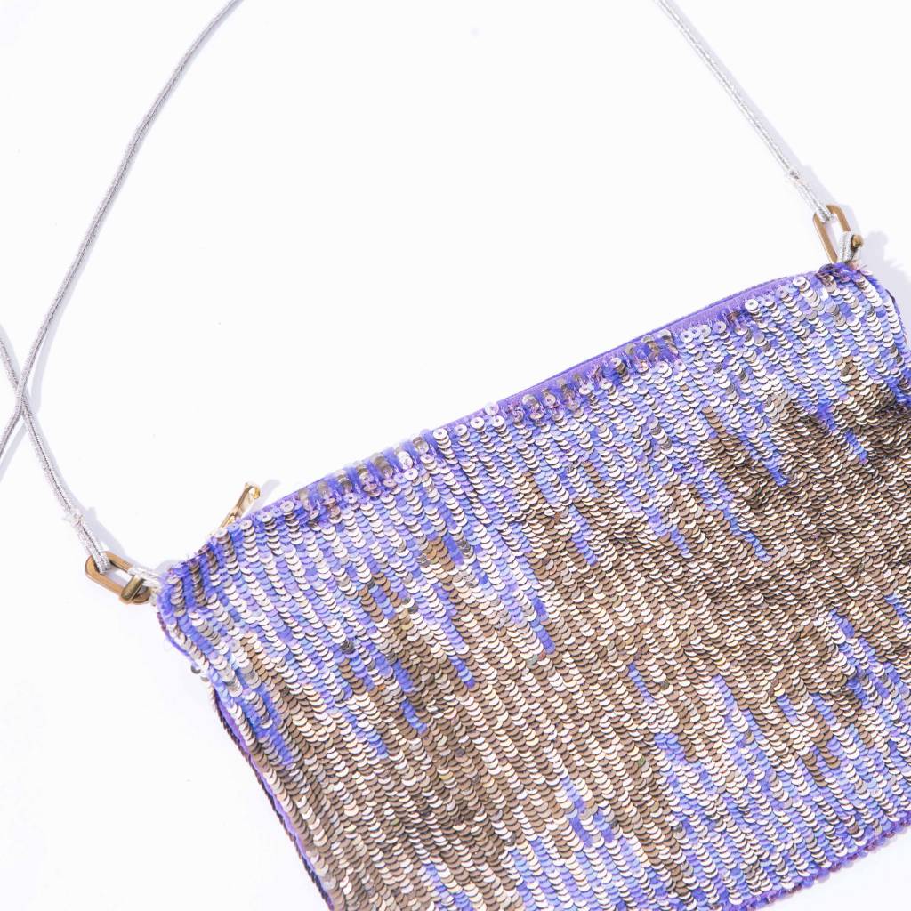 Violet/ Gold Hand Sequinned Purse