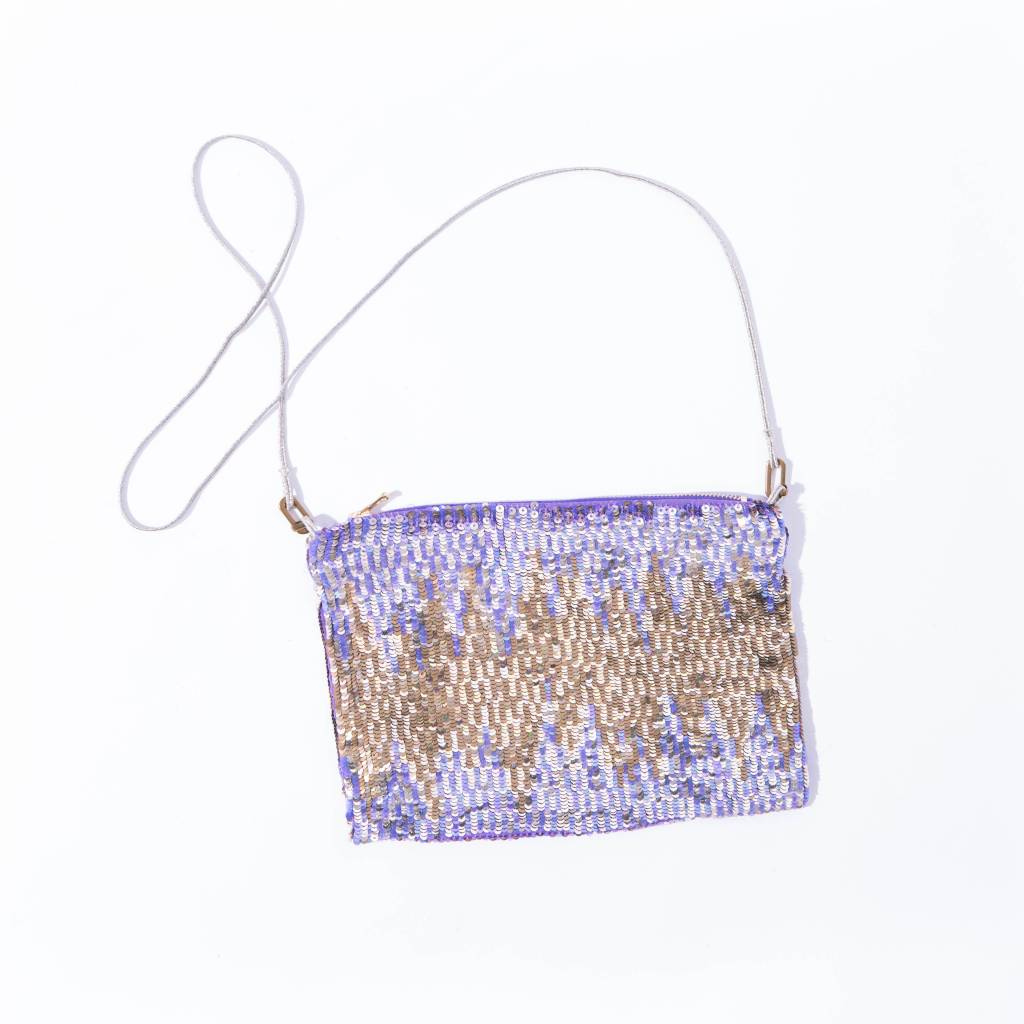 Violet/ Gold Hand Sequinned Purse
