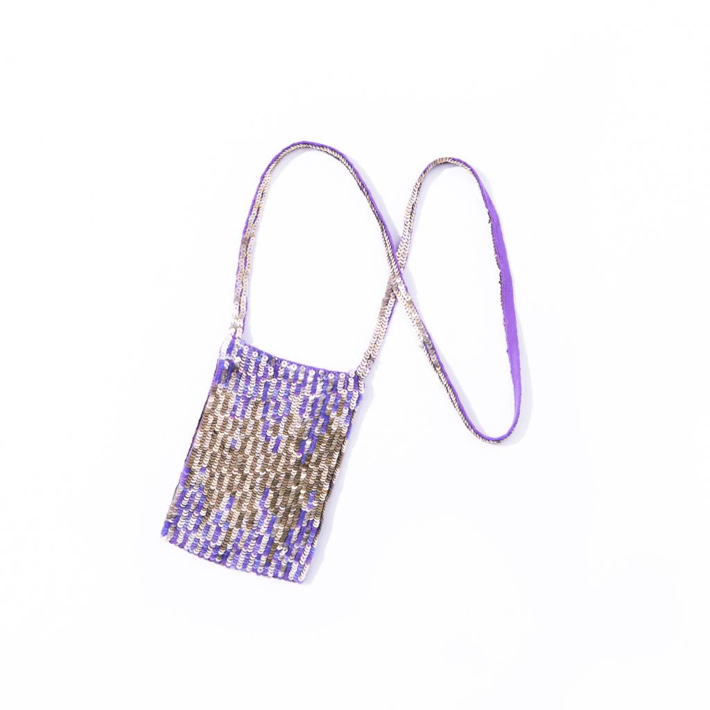 Violet/ Gold Sequinned Cell Phone Neck Pouch