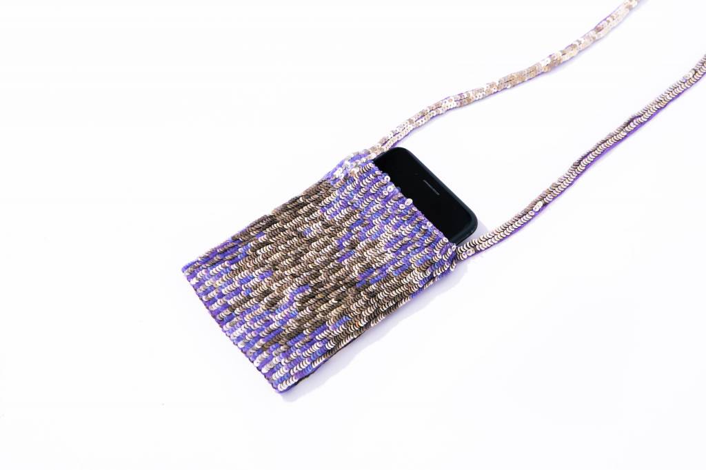 Lyell Violet/ Gold Sequinned Cell Phone Neck Pouch