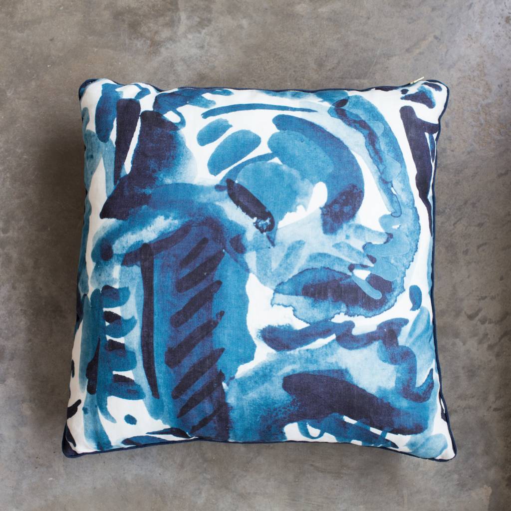 electra eggleston Havana Azul 22"Pillow with Dark Blue Twill Piping