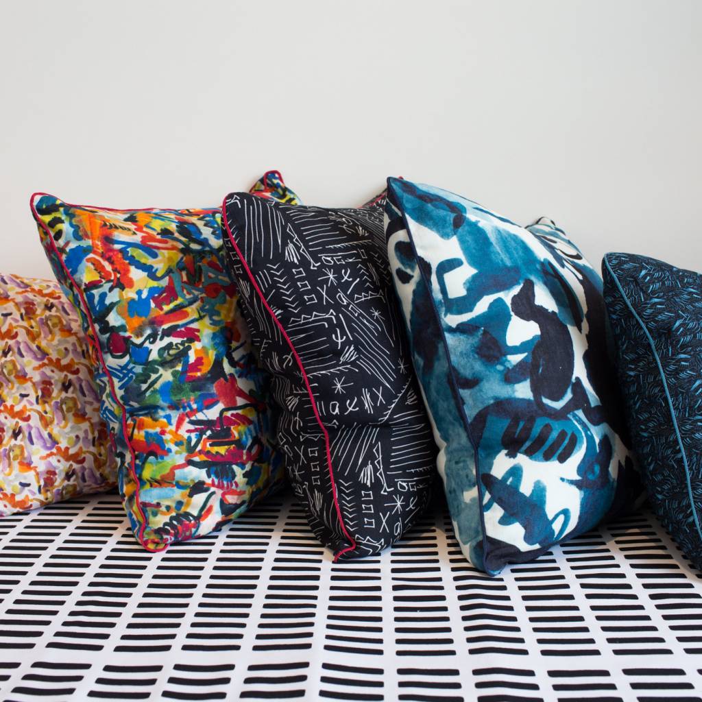 electra eggleston Havana Azul 22"Pillow with Dark Blue Twill Piping