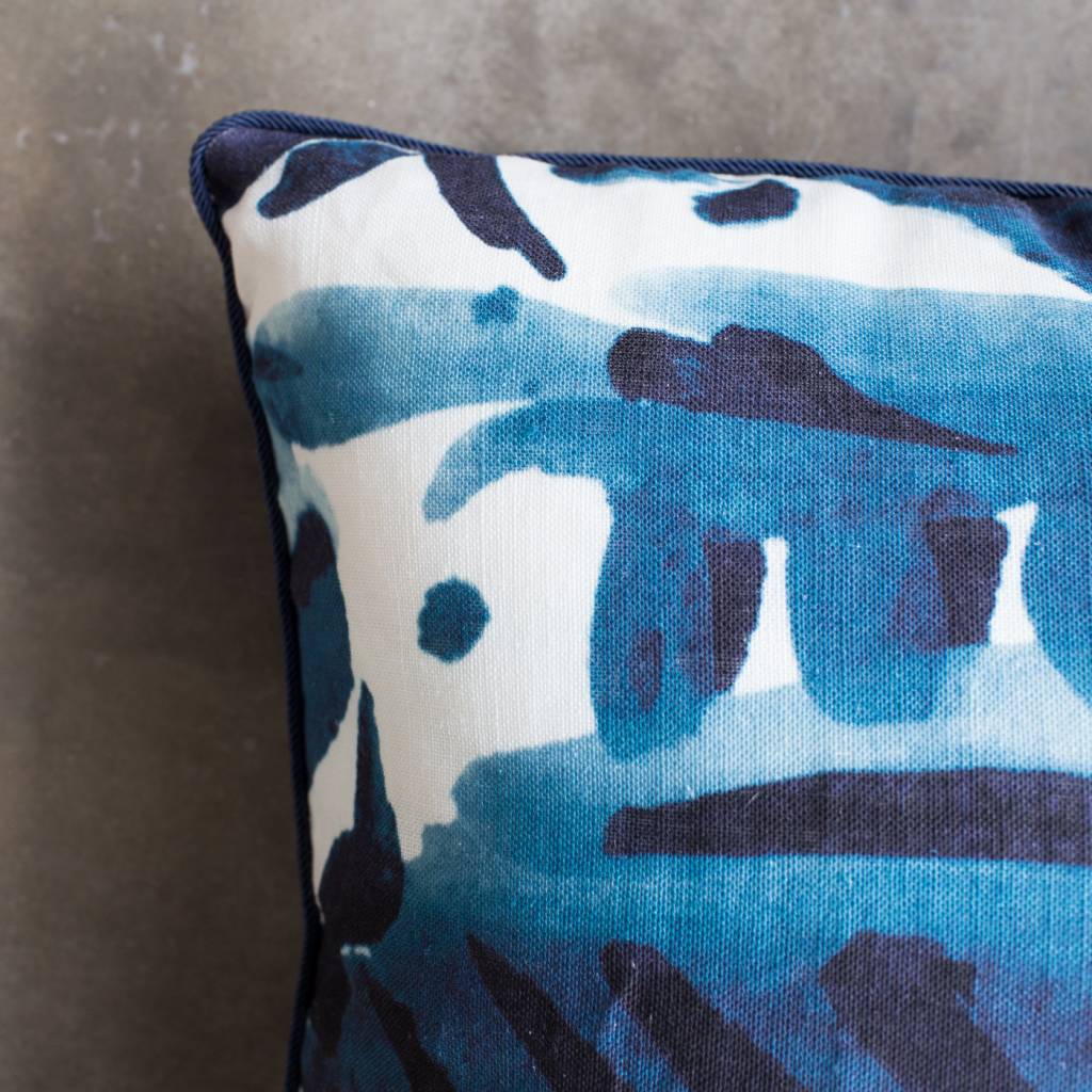 electra eggleston Havana Azul 22"Pillow with Dark Blue Twill Piping